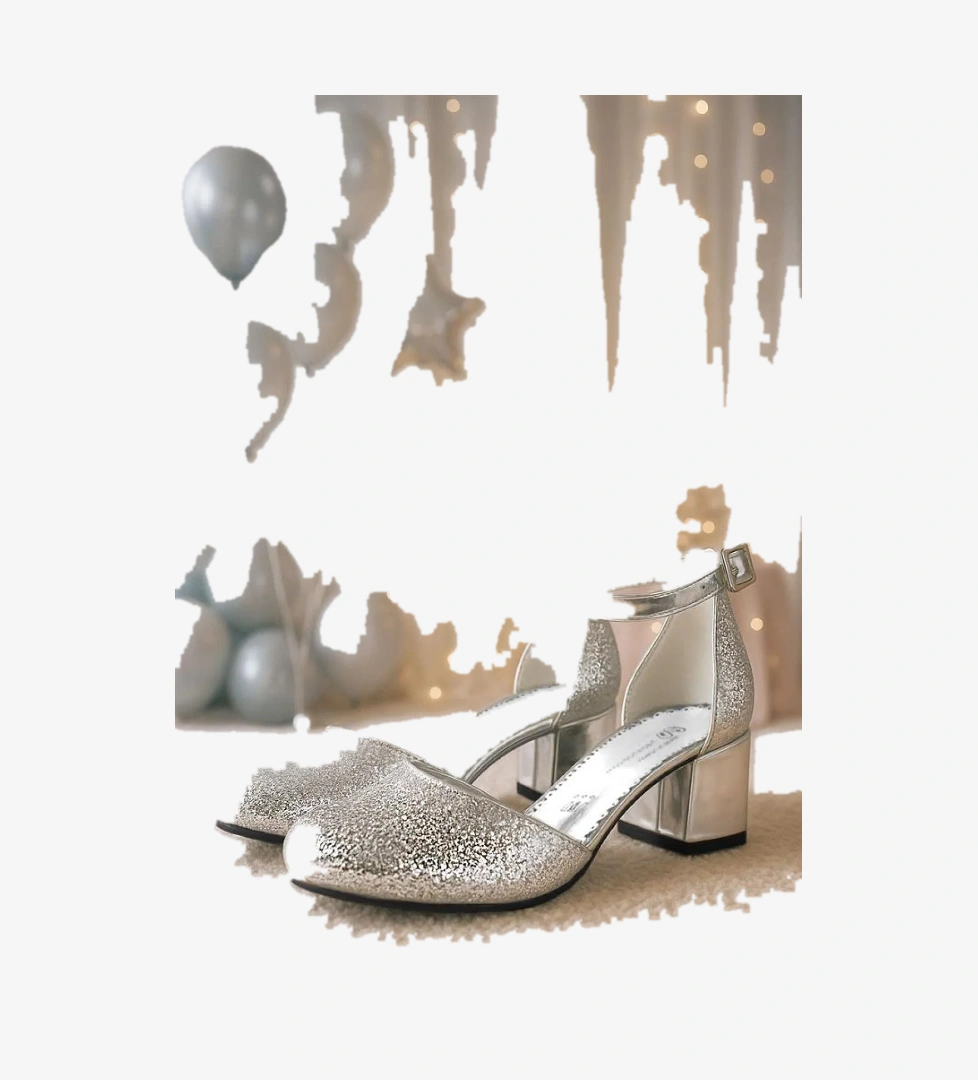 Merida Gümüş Kalın Topuklu Kız Çocuk Topuklu Ayakkabı - Görsel 1