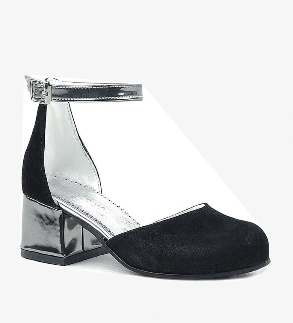 Hapshoe Kids Merida Siyah Platin Kalın Topuklu Kız Çocuk Topuklu Ayakkabı model görseli