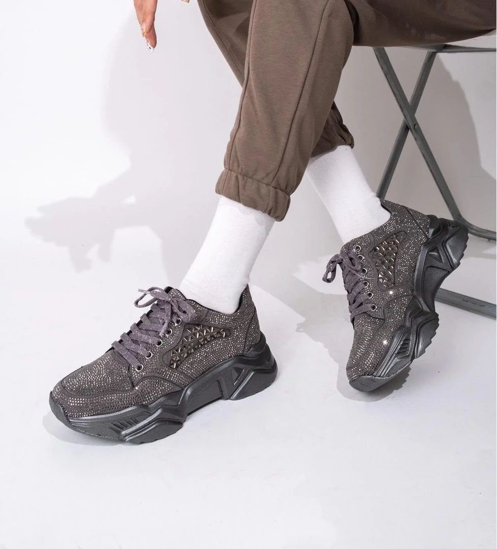 Modabuymuş Gri Taşlı Sneaker Kadın Spor Ayakkabı - Dofi model görseli