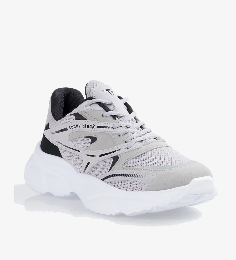 Unisex Gri Kalın Faylon Taban Desenli Bağcıklı Spor Ayakkabı