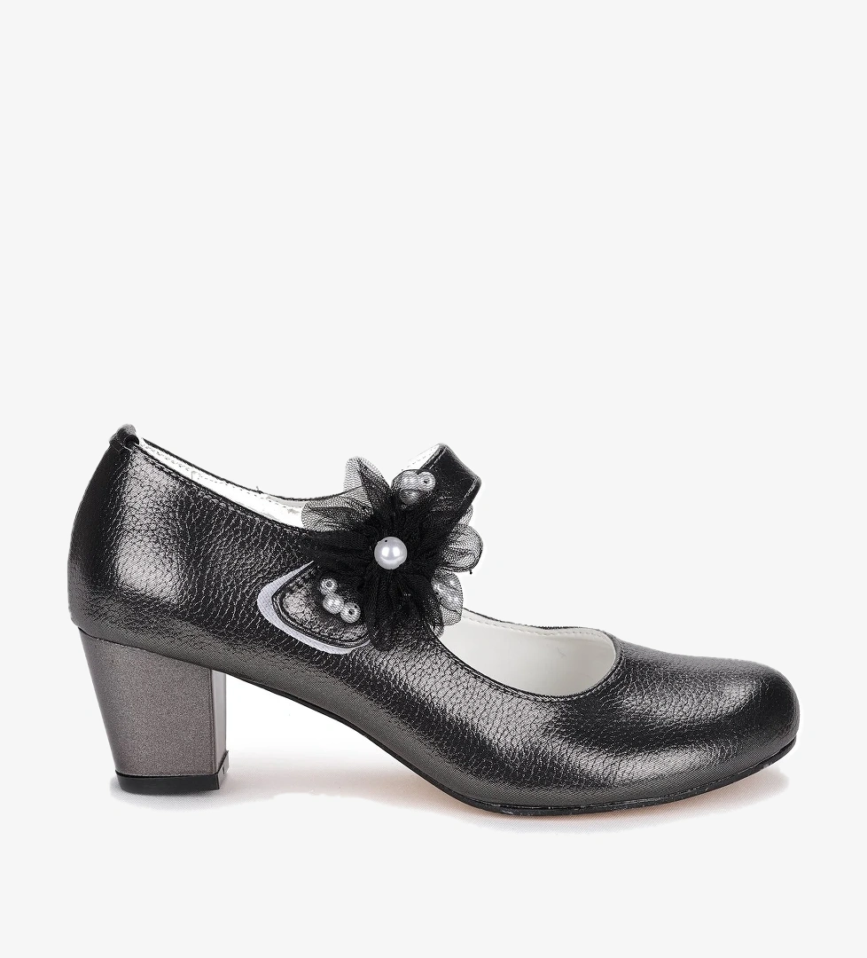 Angelina Vakko Günlük Kız Çocuk 4 Cm Topuklu Abiye Ayakkabı Platin