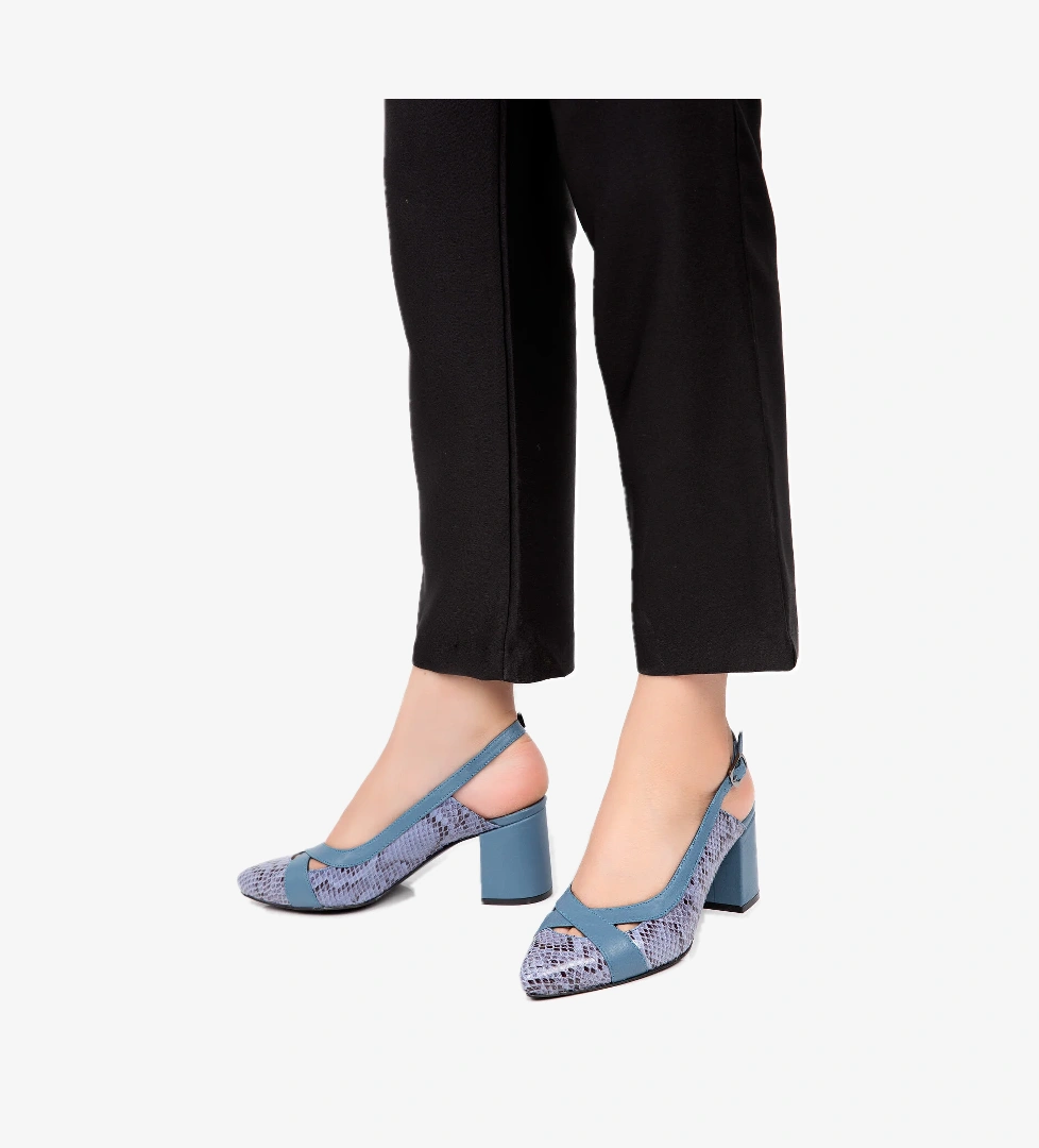 Gondol Hakiki Deri Yılan Desen Ayrıntılı Topuklu Ayakkabı şhn.0738