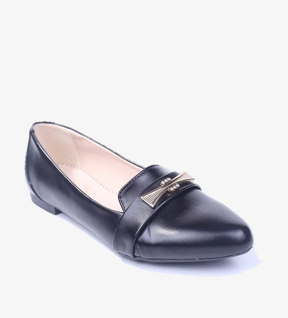 0942 Kadın Siyah Fiyonklu Günlük Babet Ayakkabı - Görsel 1