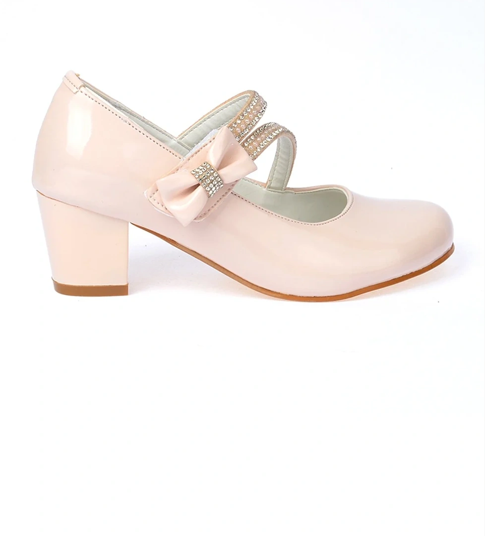 Aisha Günlük Kız Çocuk 4 Cm Topuklu Abiye Ayakkabı Pudra - Görsel 1