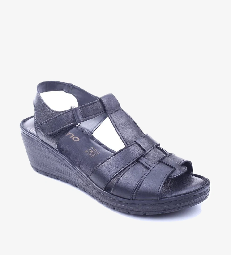 22-D-008 Dolgu Topuk Günlük Anatomik Deri Sandalet - Görsel 1