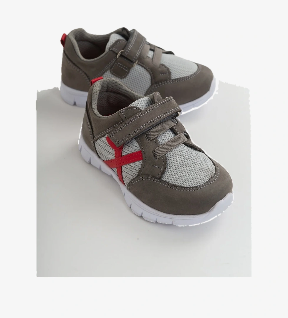 Unisex Çocuk Gri Deri Ortopedik Destekli Spor Ayakkabı