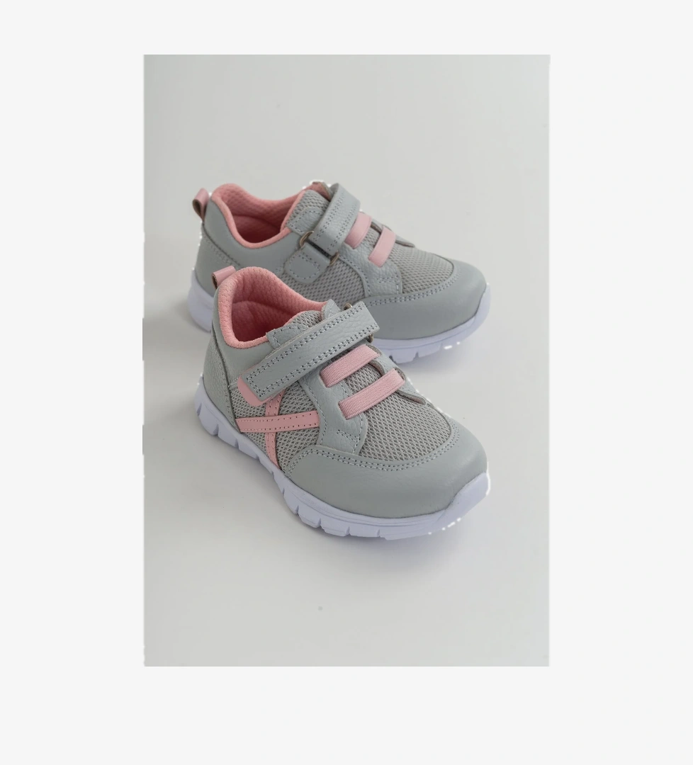 Unisex Çocuk Antrasit Deri Ortopedik Destekli Spor Ayakkabı