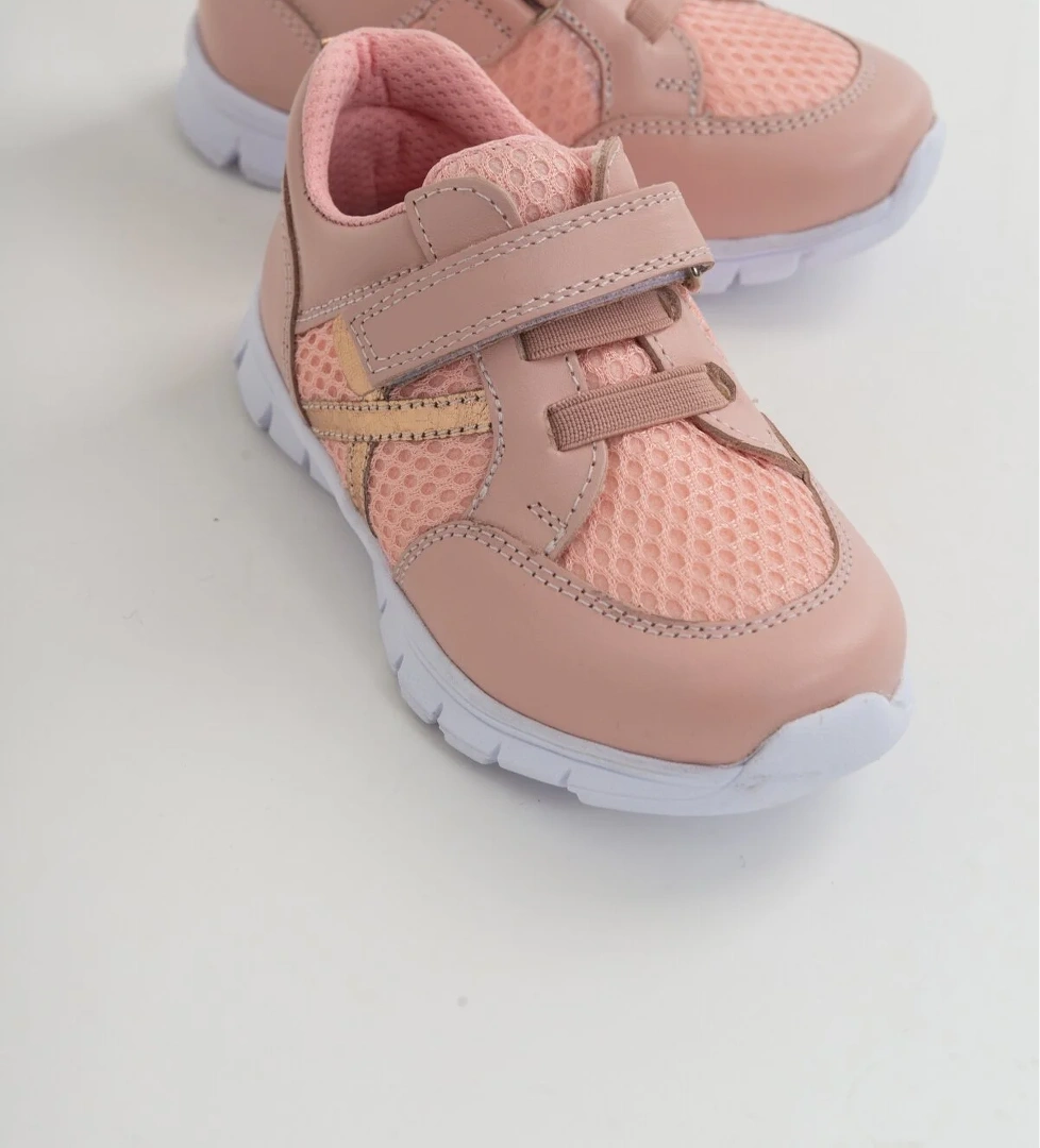 Unisex Çocuk Pudra Deri Ortopedik Destekli Spor Ayakkabı