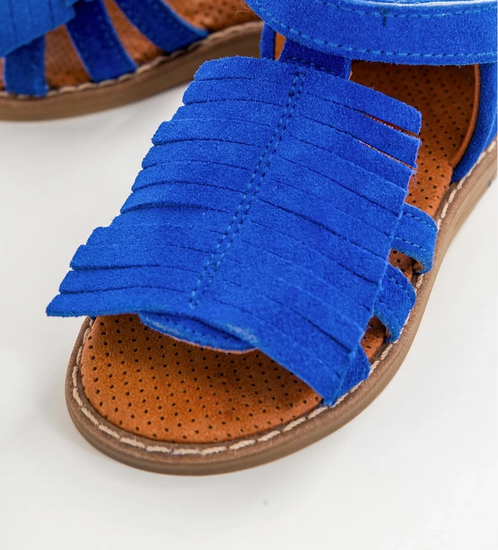 Kız Çocuk Saks Mavi Deri Ortopedik Destekli Çocuk Sandalet