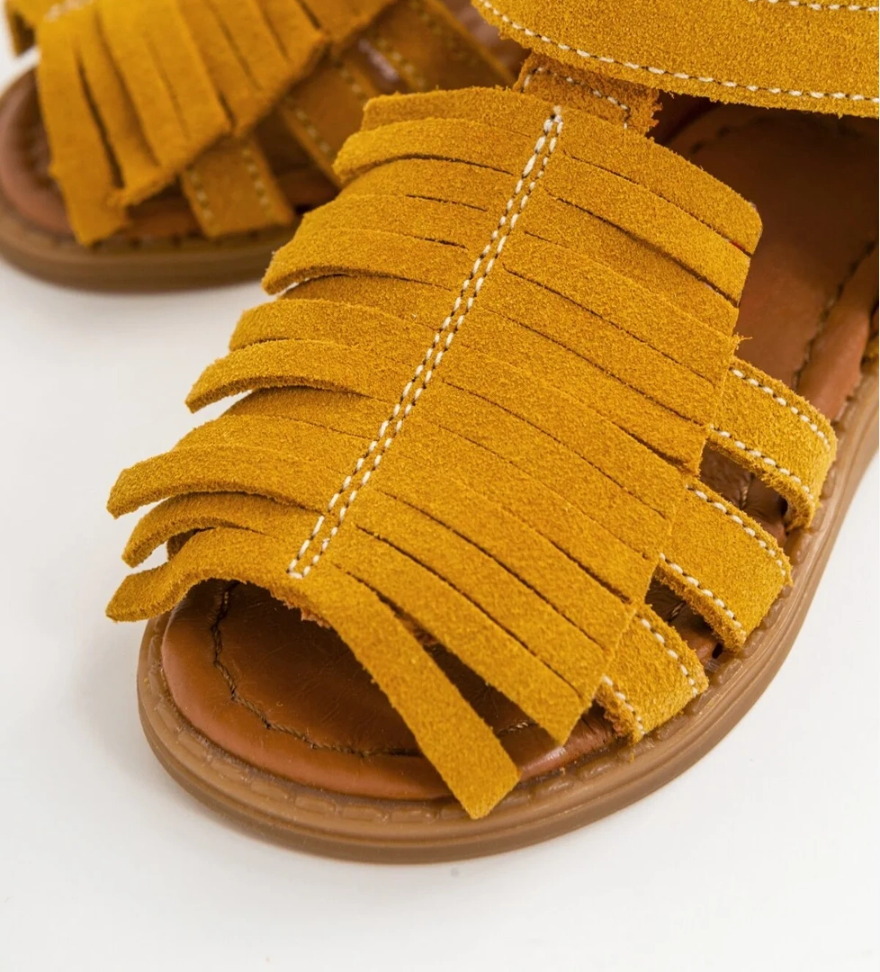 Kız Çocuk Sarı Deri Ortopedik Destekli Çocuk Sandalet