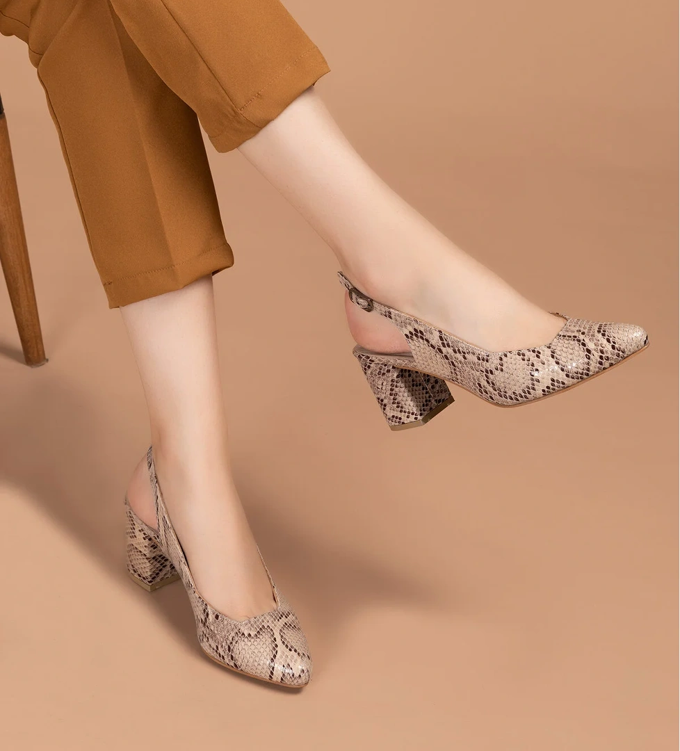 Gondol Kadın Hakiki Deri Yılan Desenli Topuklu Ayakkabı şhn.709 - Görsel 1