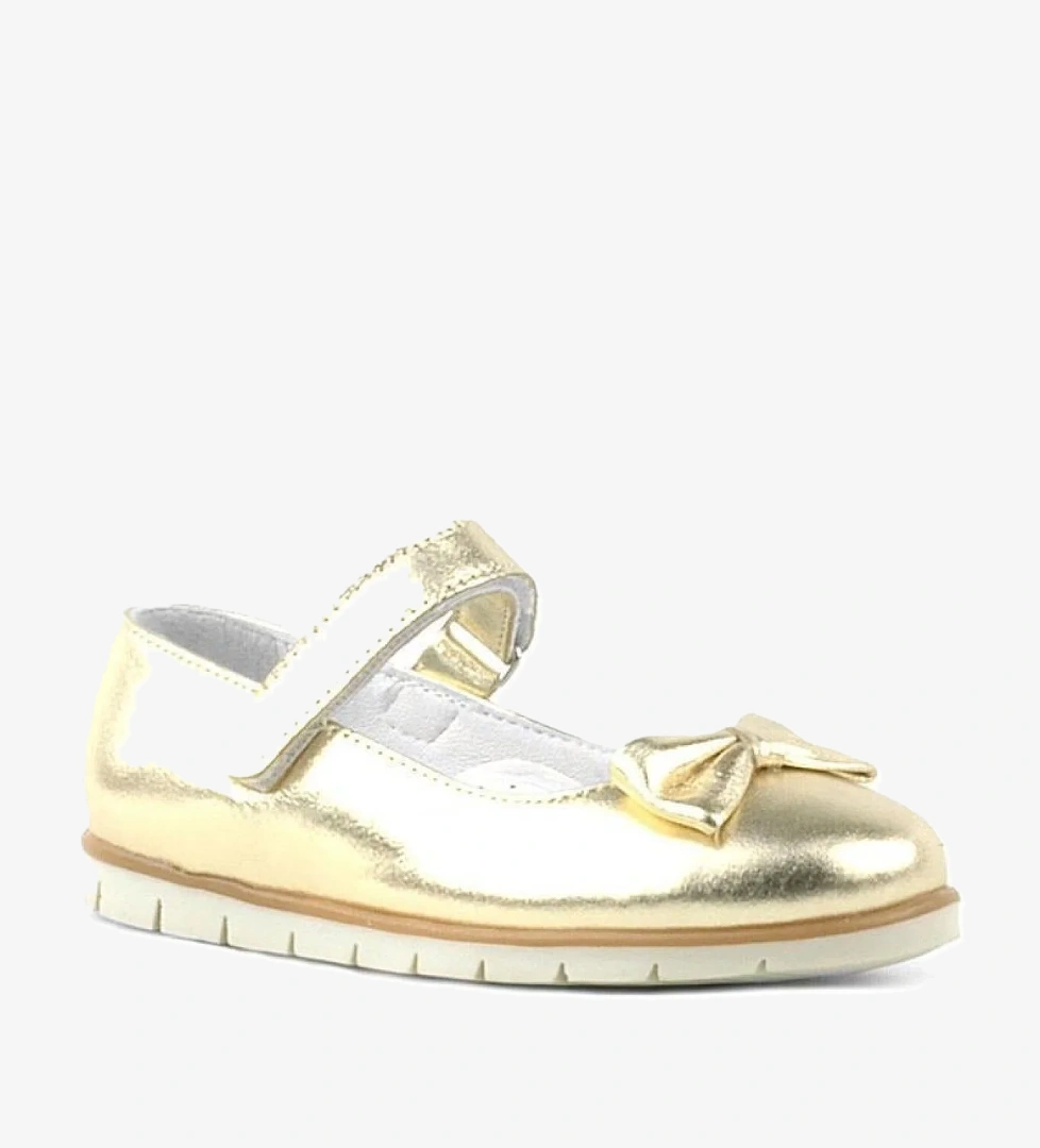 Rakerplus Hakiki Deri Gold Fiyonklu Cırtlı Kız Çocuk Babet model görseli