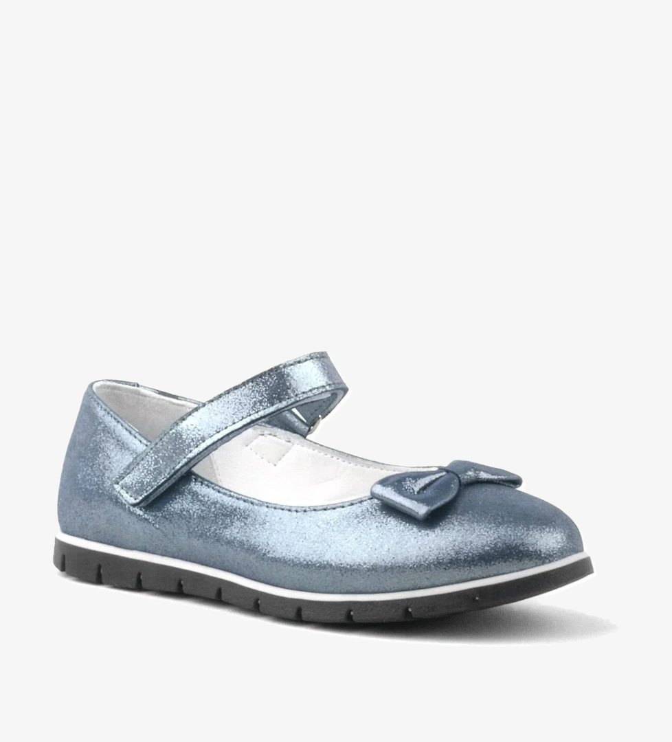 Hakiki Deri Antrasit Lacivert Cırtlı Kız Çocuk Babet - Görsel 1