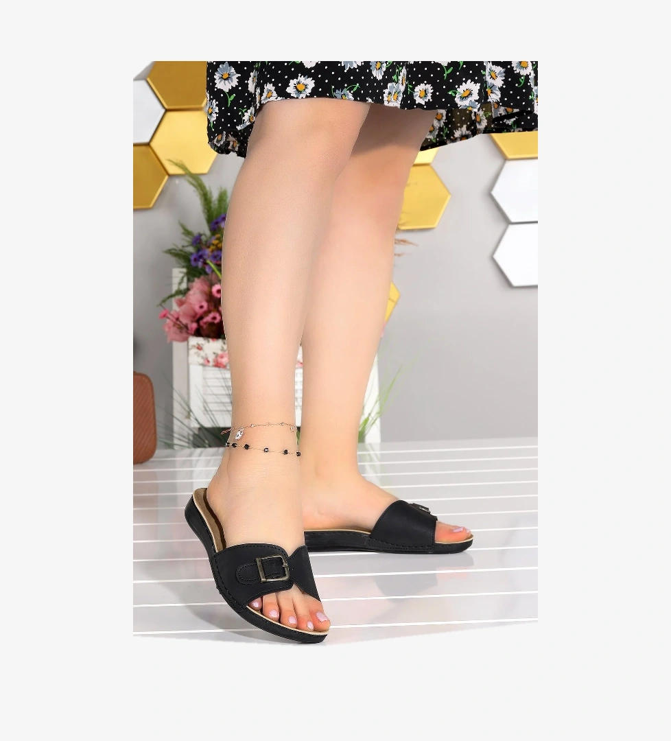 Günlük Kemerli Kadın Terlik Ary 11-113 Siyah - Görsel 1