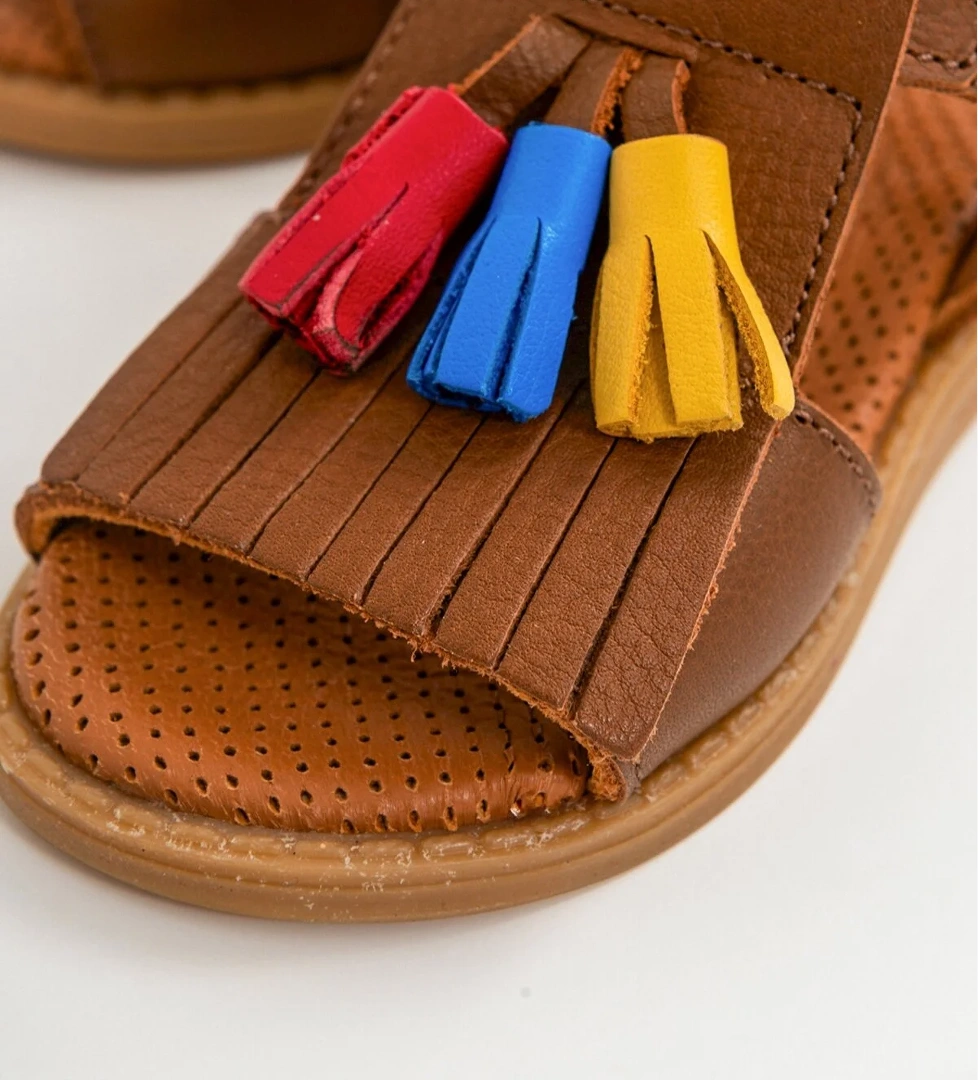 Kız Çocuk Taba Deri Ortopedik Destekli Çocuk Sandalet