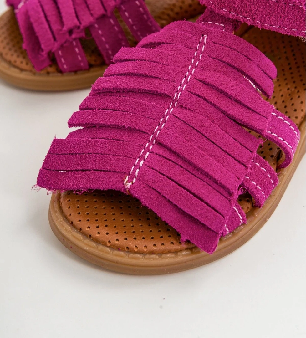 Kız Çocuk Fuşya Deri Ortopedik Destekli Çocuk Sandalet