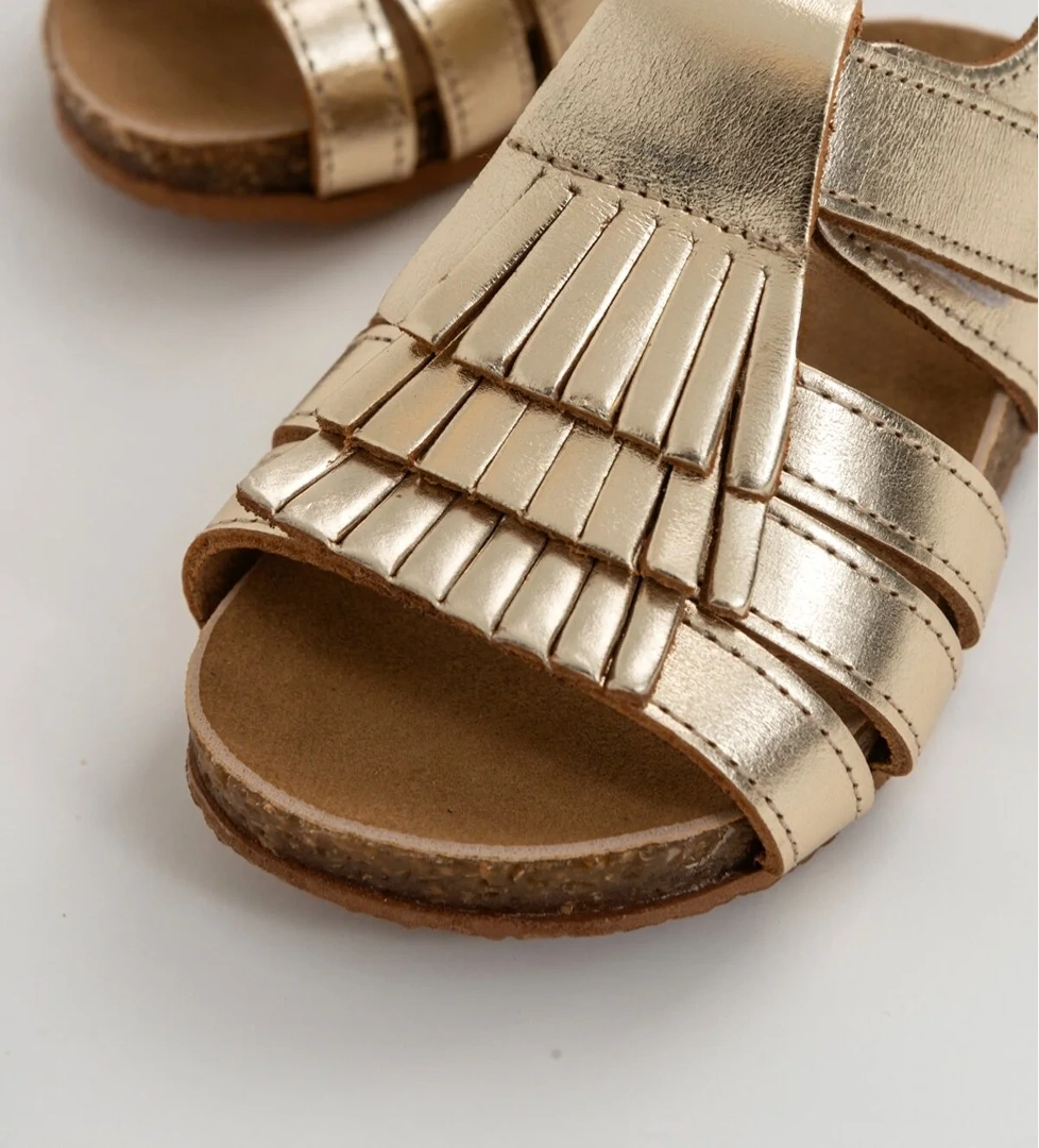 Kız Çocuk Altın Deri Ortopedik Destekli Çocuk Sandalet