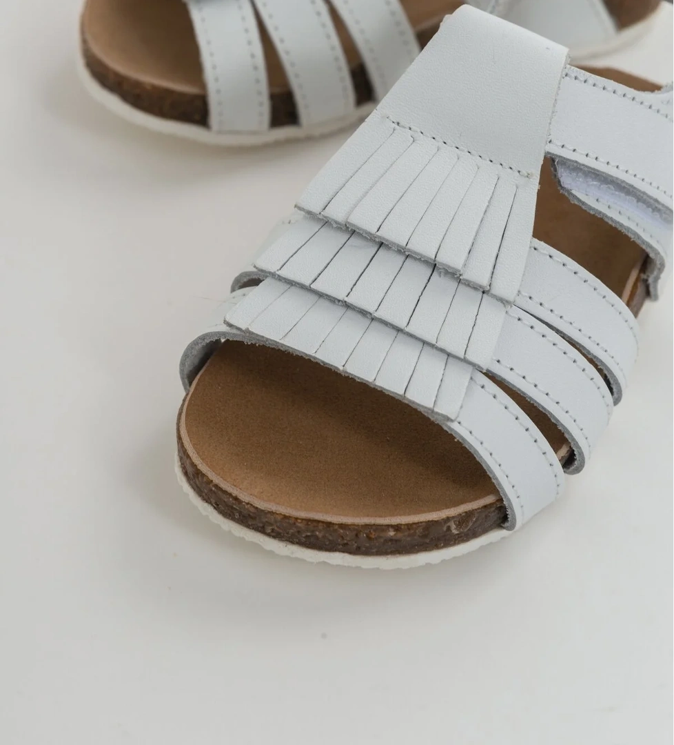 Kız Çocuk Beyaz Deri Ortopedik Destekli Çocuk Sandalet