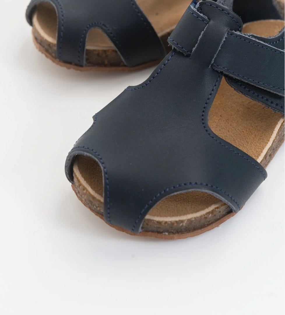 Unisex Çocuk Lacivert Deri Ortopedik Destekli Çocuk Sandalet