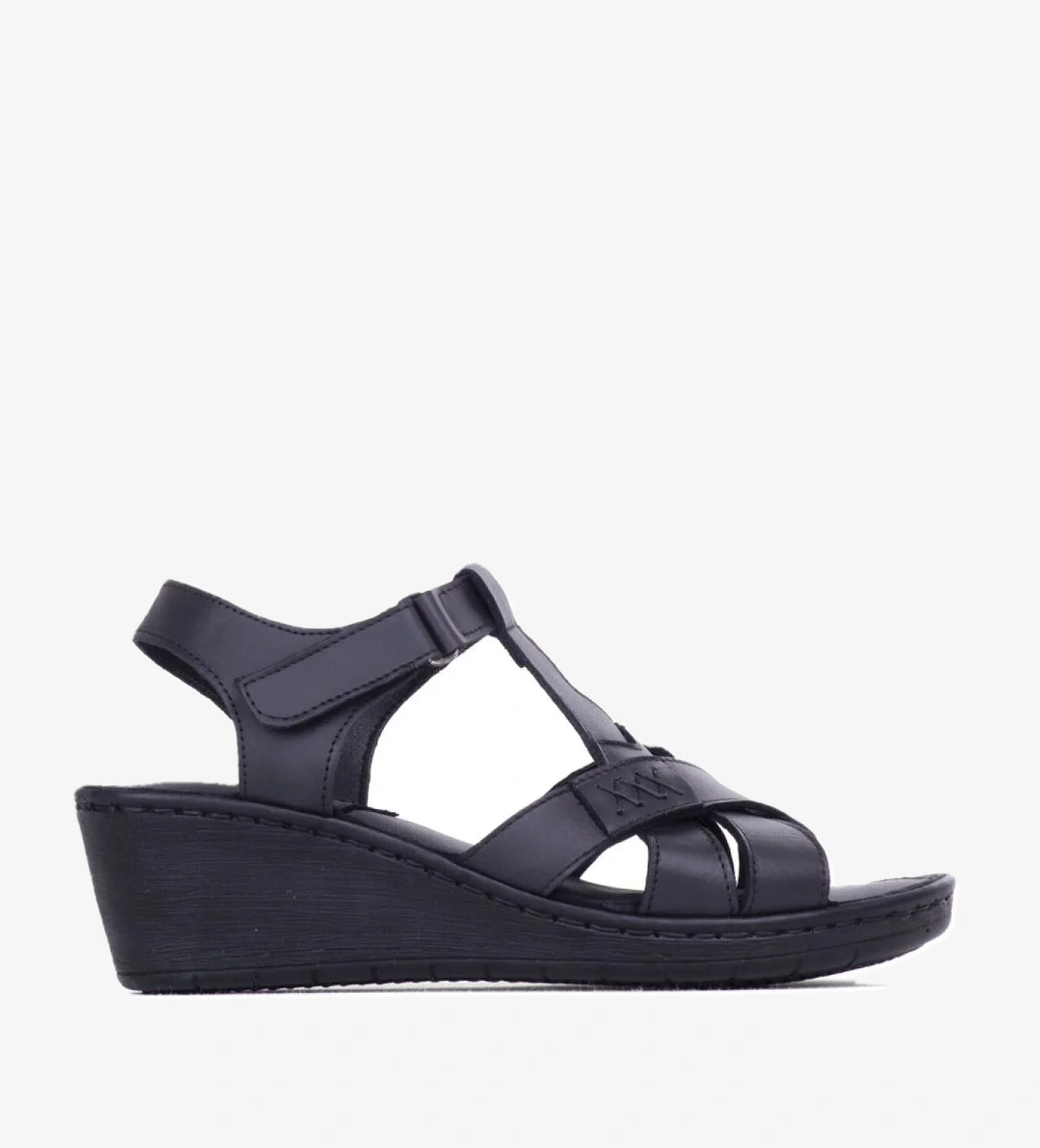 12 Hakiki Deri Yumuşak Kadın Sandalet Siyah - Görsel 1