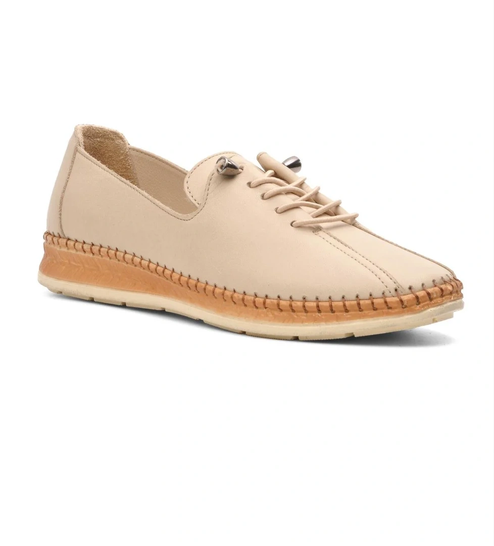 8786 Bej Hakiki Deri Kadın Günlük Ayakkabı