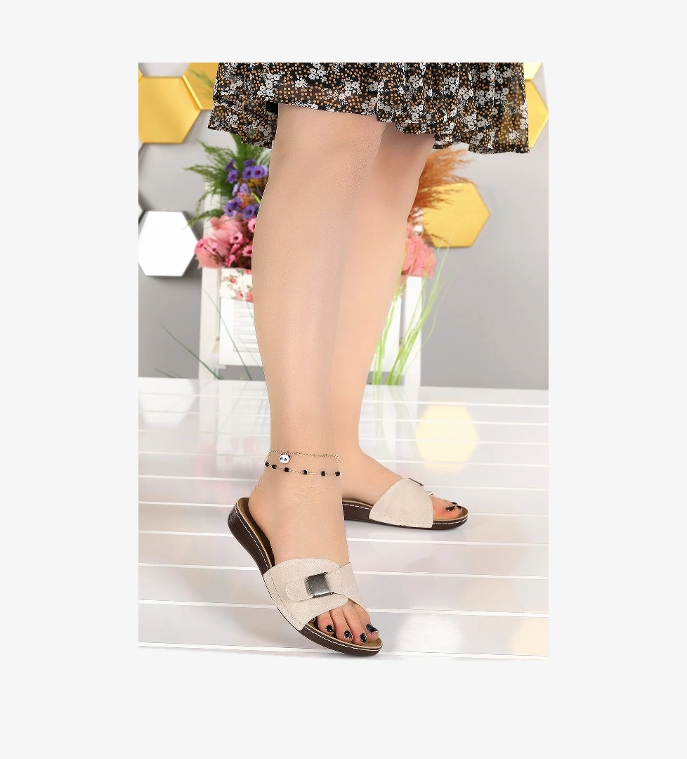 Günlük Tokalı Kadın Terlik Ary 11-441 Bej