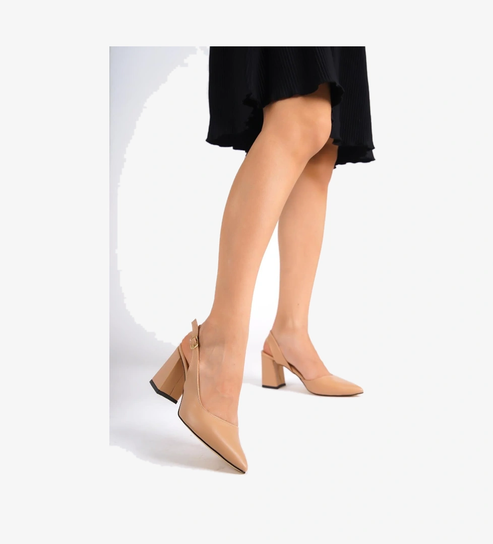 Modabuymuş Ten Rengi Asimetrik Bantlı Stiletto Topuklu Ayakkabı - Polly model görseli