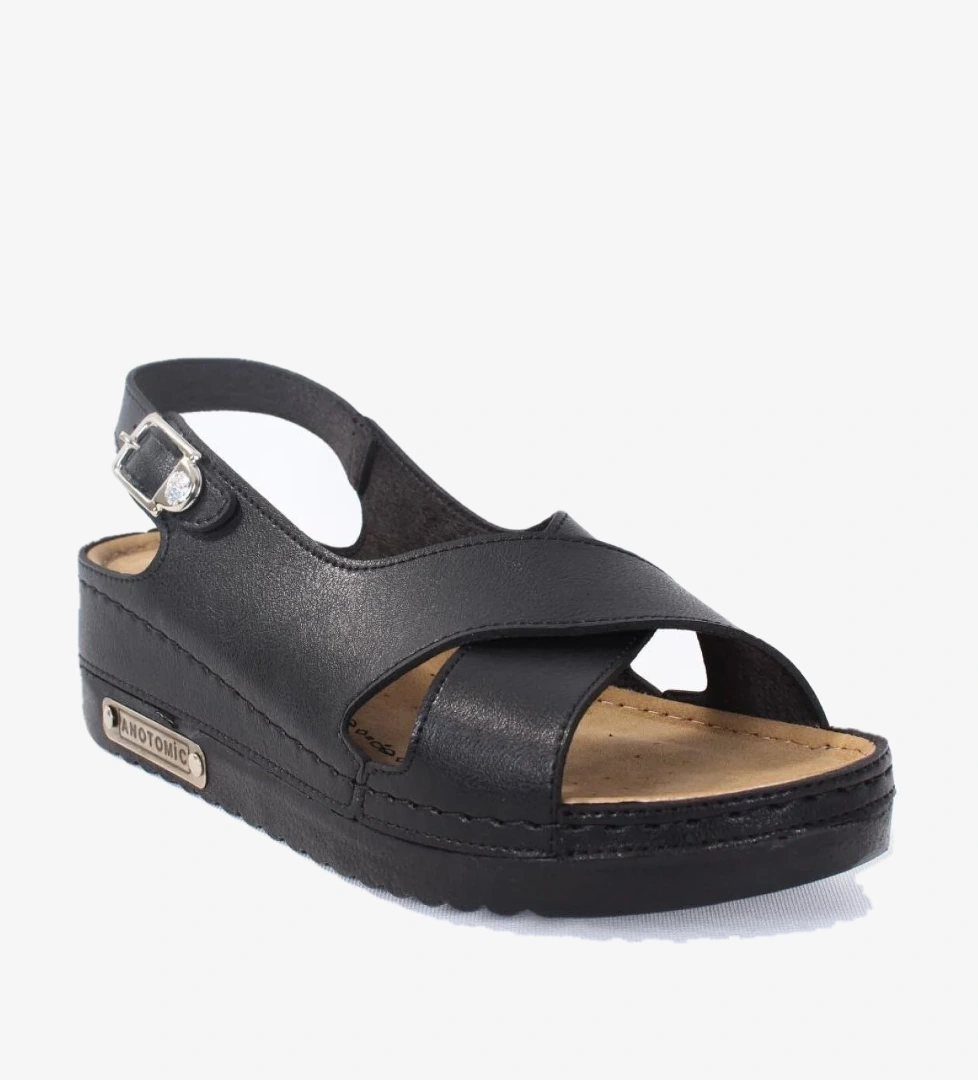 DZA37-3031 Siyah Günlük Ortopedik Kadın Sandalet - Görsel 1