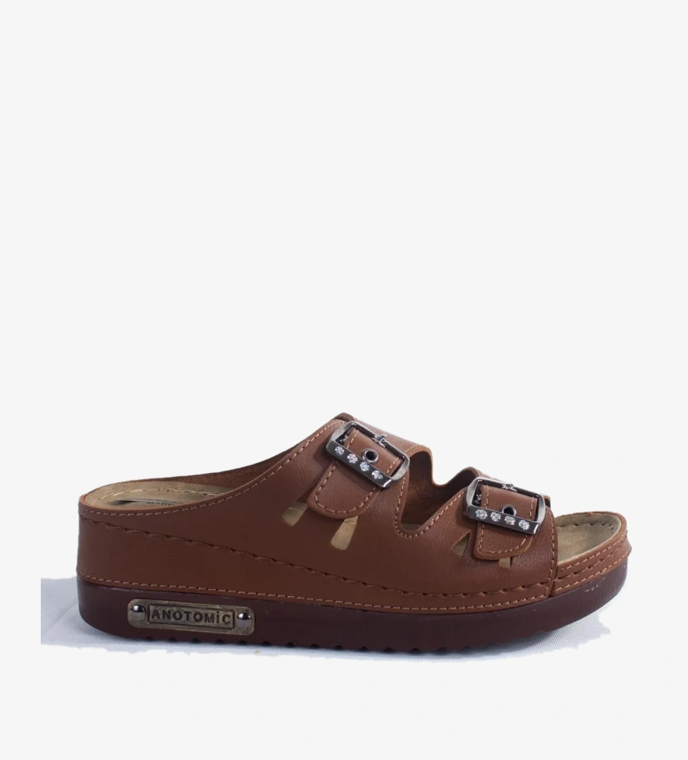 DZA37-3001 Taba Günlük Ortopedik Kadın Terlik - Görsel 1