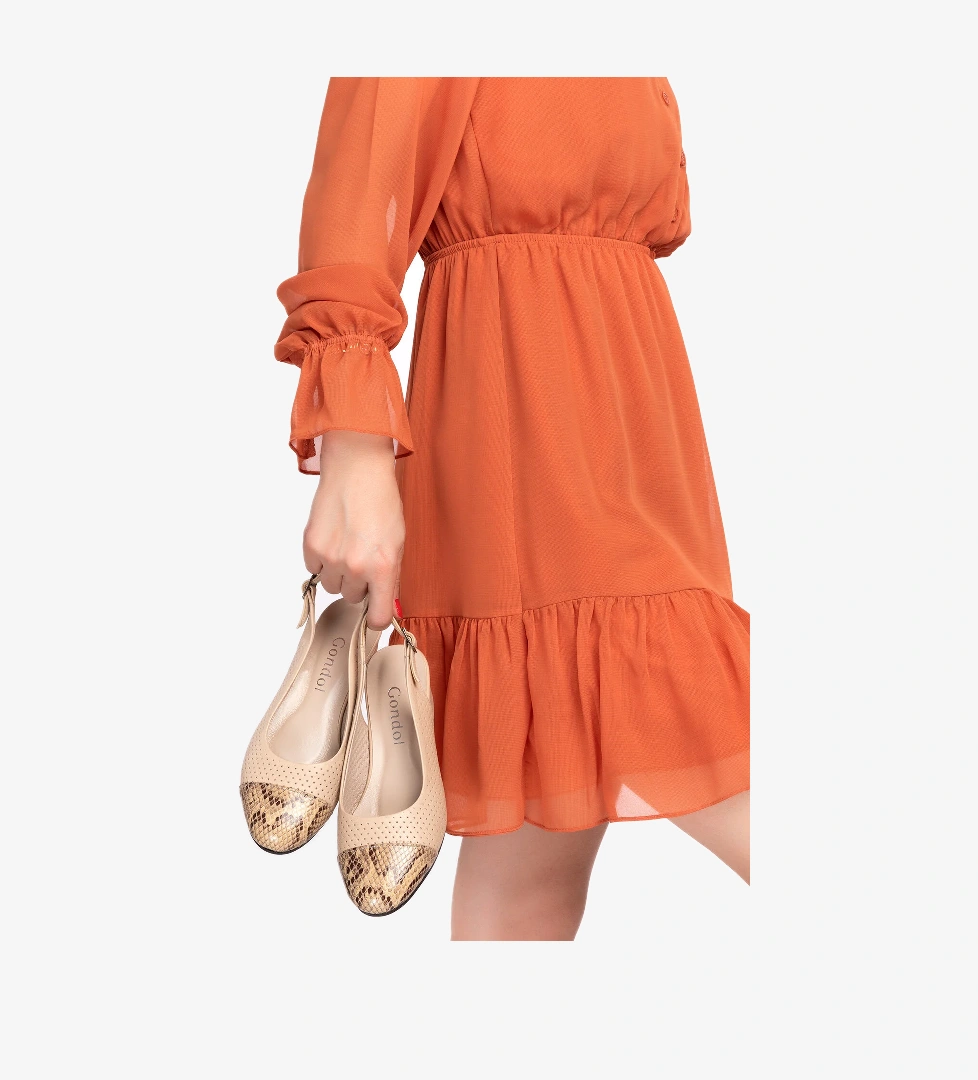 Gondol Hakiki Deri Yılan Desen Ayrıntılı Kısa Topuklu Ayakkabı vdt.037