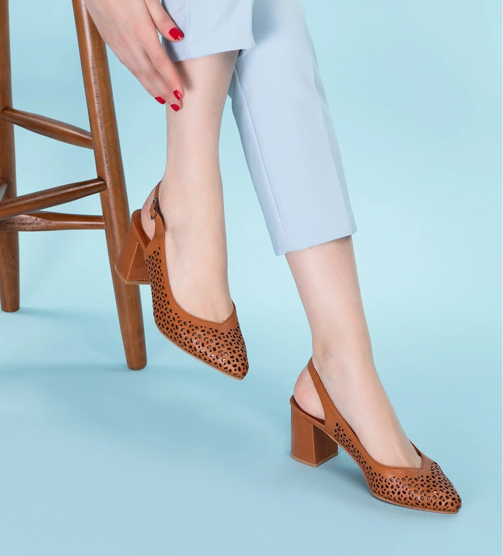 Gondol Hakiki Deri Lazer Kesim Şık Topuklu Ayakkabı şhn.876