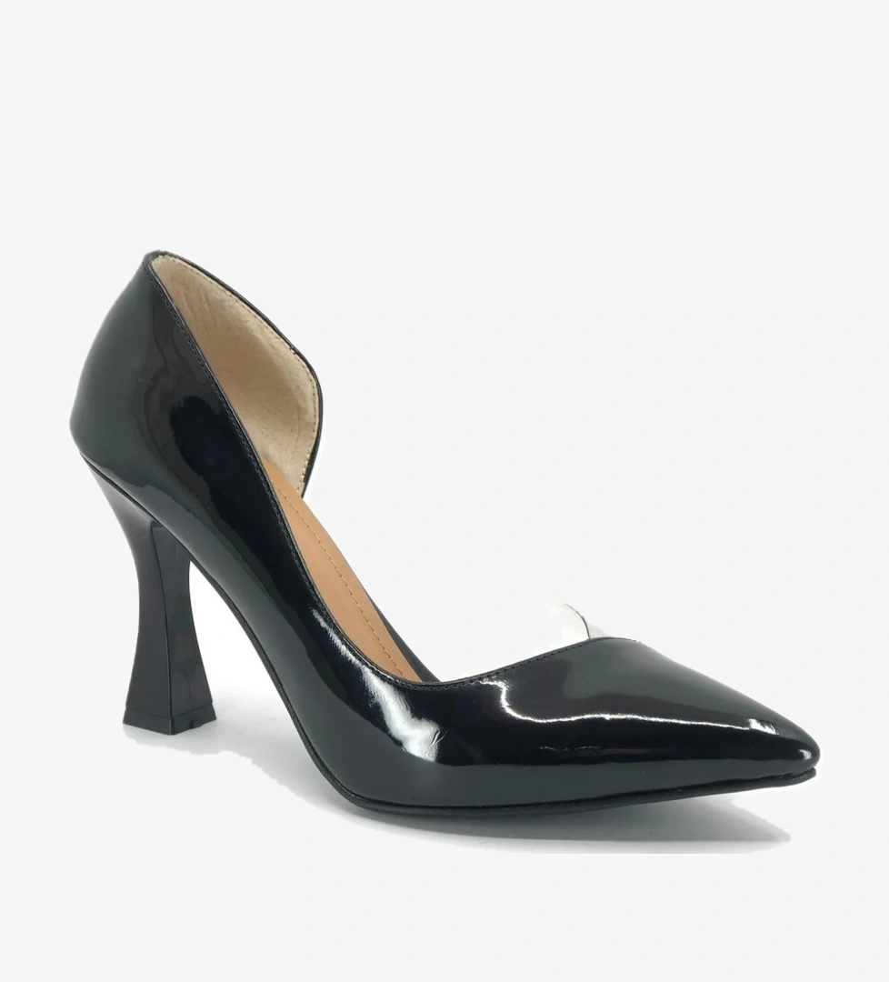 Feles Siyah Feles Kadeh Topuk Yanı Şeffaf Stiletto Kadın Topuklu Ayakkabı