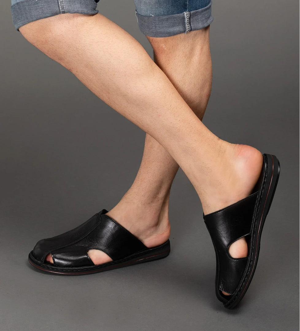 Gondol Hakiki Deri Önü Kapalı Yumusak Taban Terlik kml.103 - Görsel 1