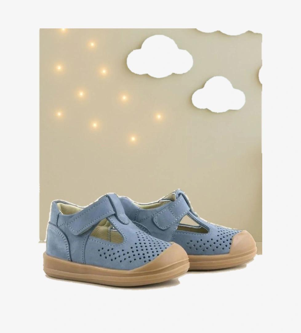 Shaun Hakiki Deri Gri Cırtlı Anatomik Bebek Sandalet - Görsel 1