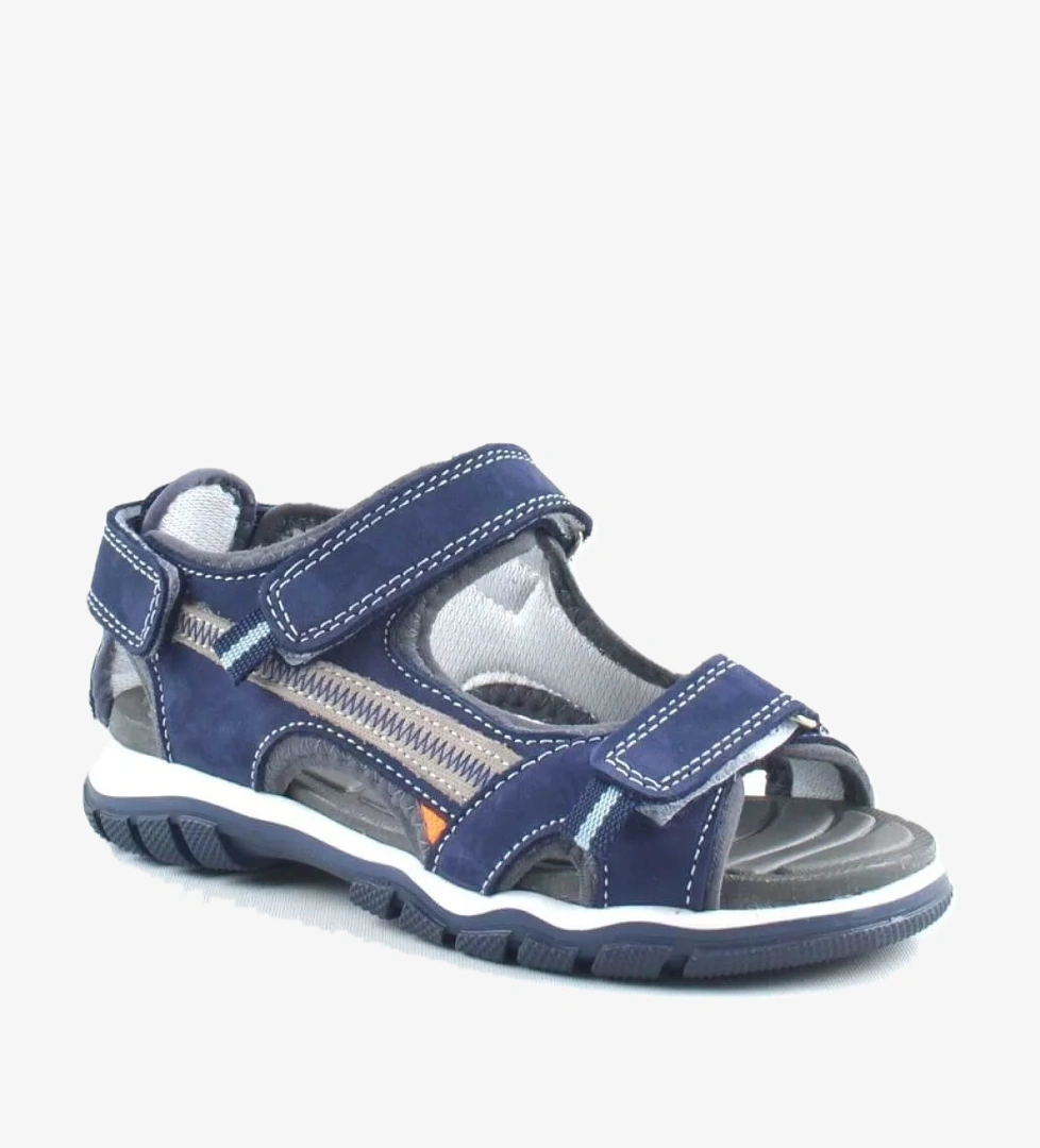 Hakiki Deri Lacivert Cırtlı Erkek Çocuk Outdoor Sandalet - Görsel 1