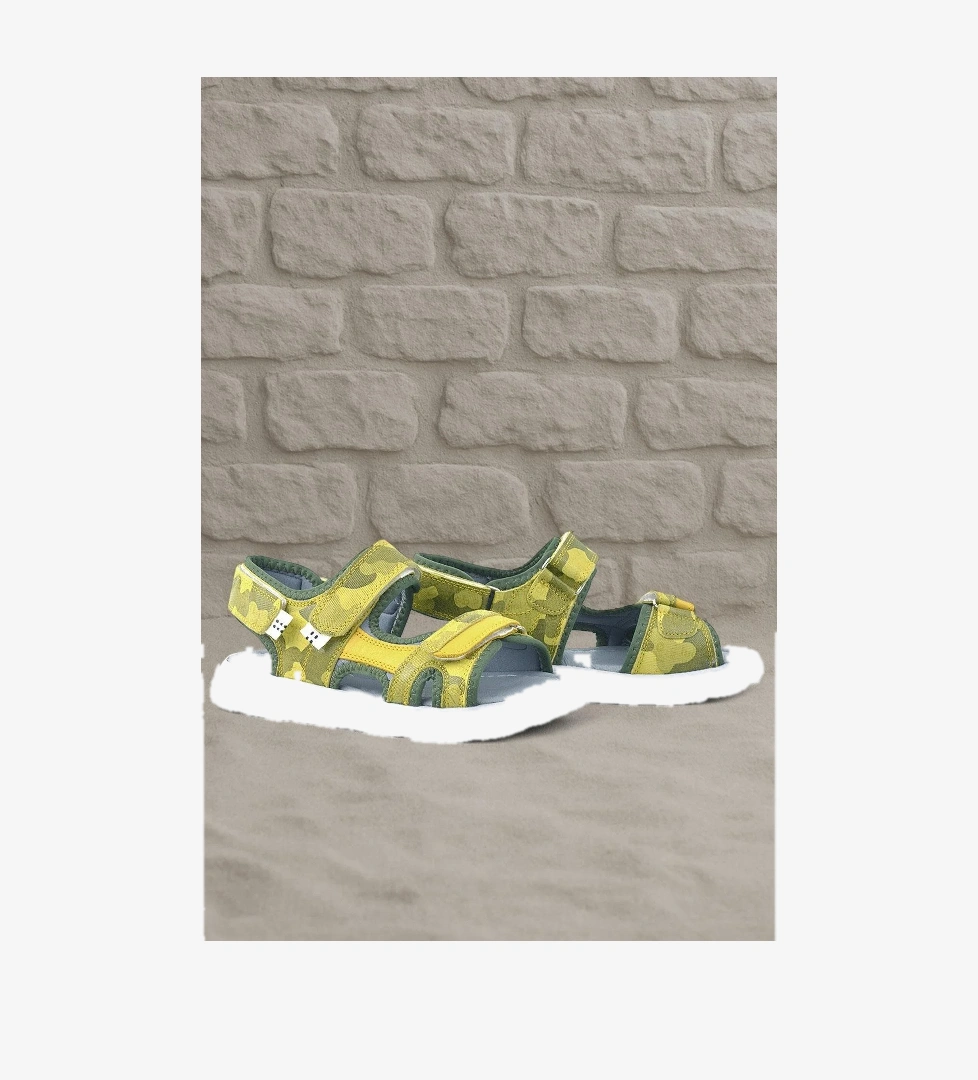Wisps Hakiki Deri Yeşil Kamuflaj Çocuk Sandalet - Görsel 1