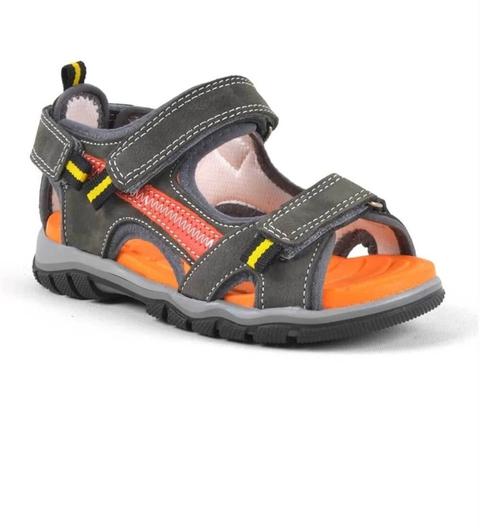 Hakiki Deri Gri Cırtlı Erkek Çocuk Outdoor Sandalet - Görsel 1