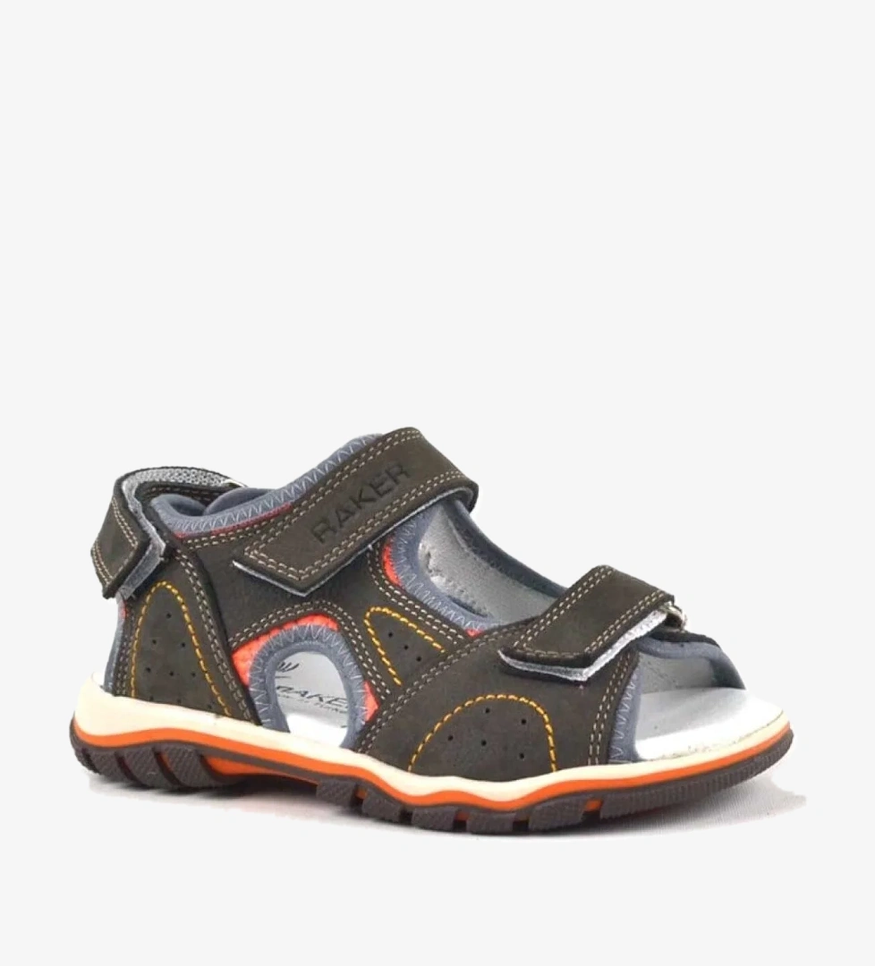 Hakiki Deri Gri Cırtlı Erkek Çocuk Sandalet - Görsel 1