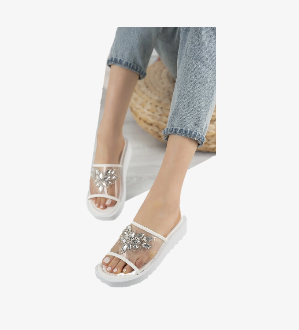 Kadın Garantili Taşlı Ortopedik Terlik Ppl.5050 Beyaz