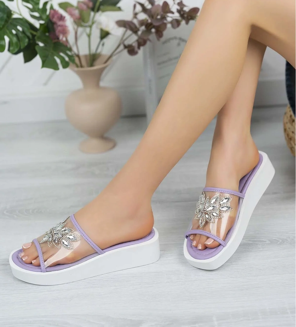 Kadın Garantili Taşlı Ortopedik Terlik Ppl.5050 Lila
