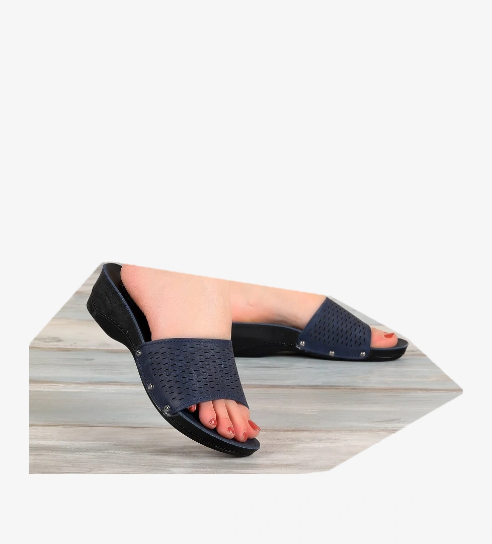 Woggo Günlük 4 Cm Topuklu Jelli Kadın Terlik Ary 68-791 Lacivert Bej model görseli