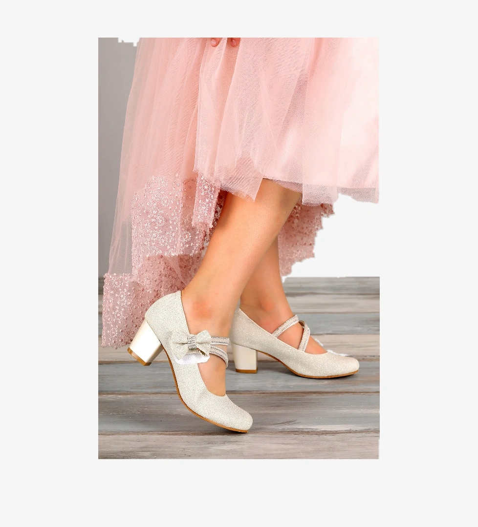 Aisha Günlük Kız Çocuk 4 Cm Topuklu Abiye Ayakkabı Sedef