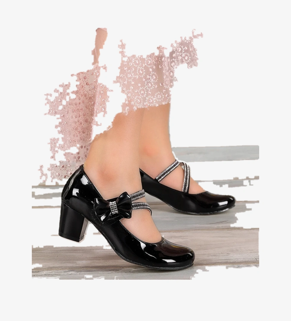 Aisha Günlük Kız Çocuk 4 Cm Topuklu Abiye Ayakkabı Siyah