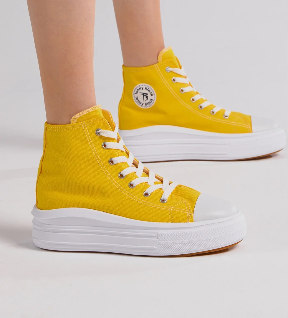 Kadın Sarı Rahat Kalıp Kalın Tabanlı Uzun Spor Ayakkabı