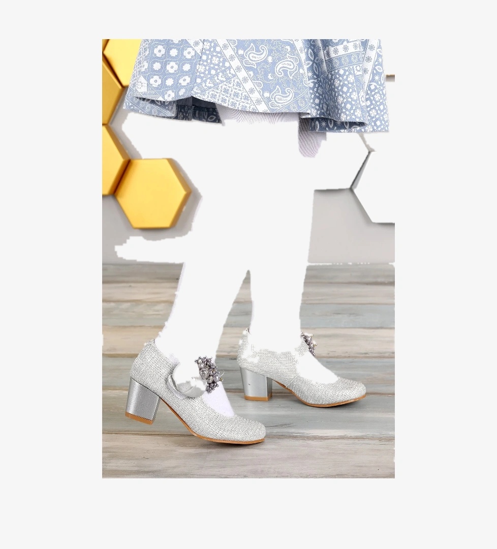 Angelina Çupra Günlük Kız Çocuk 4 Cm Topuklu Abiye Ayakkabı Gümüş