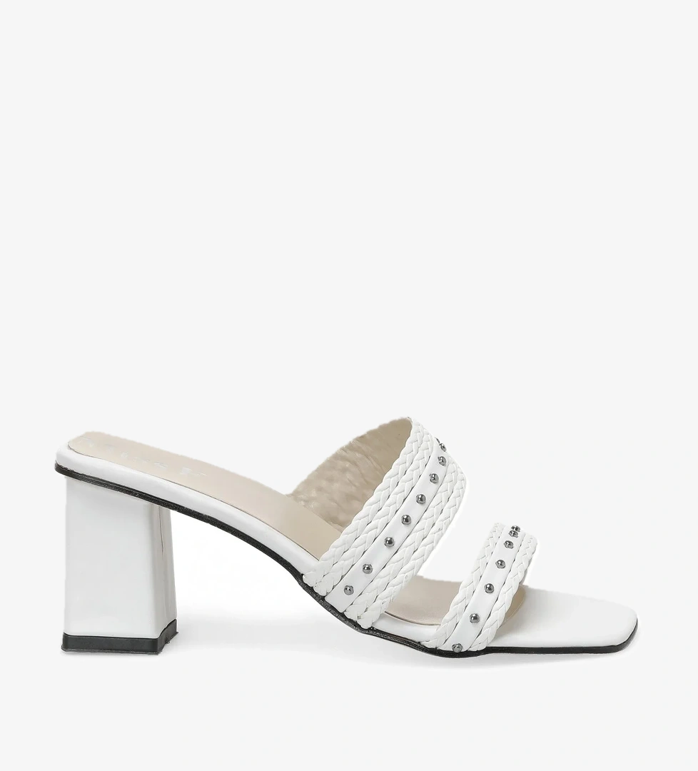 DS22062 2FX Beyaz Kadın Topuklu Terlik - Görsel 1