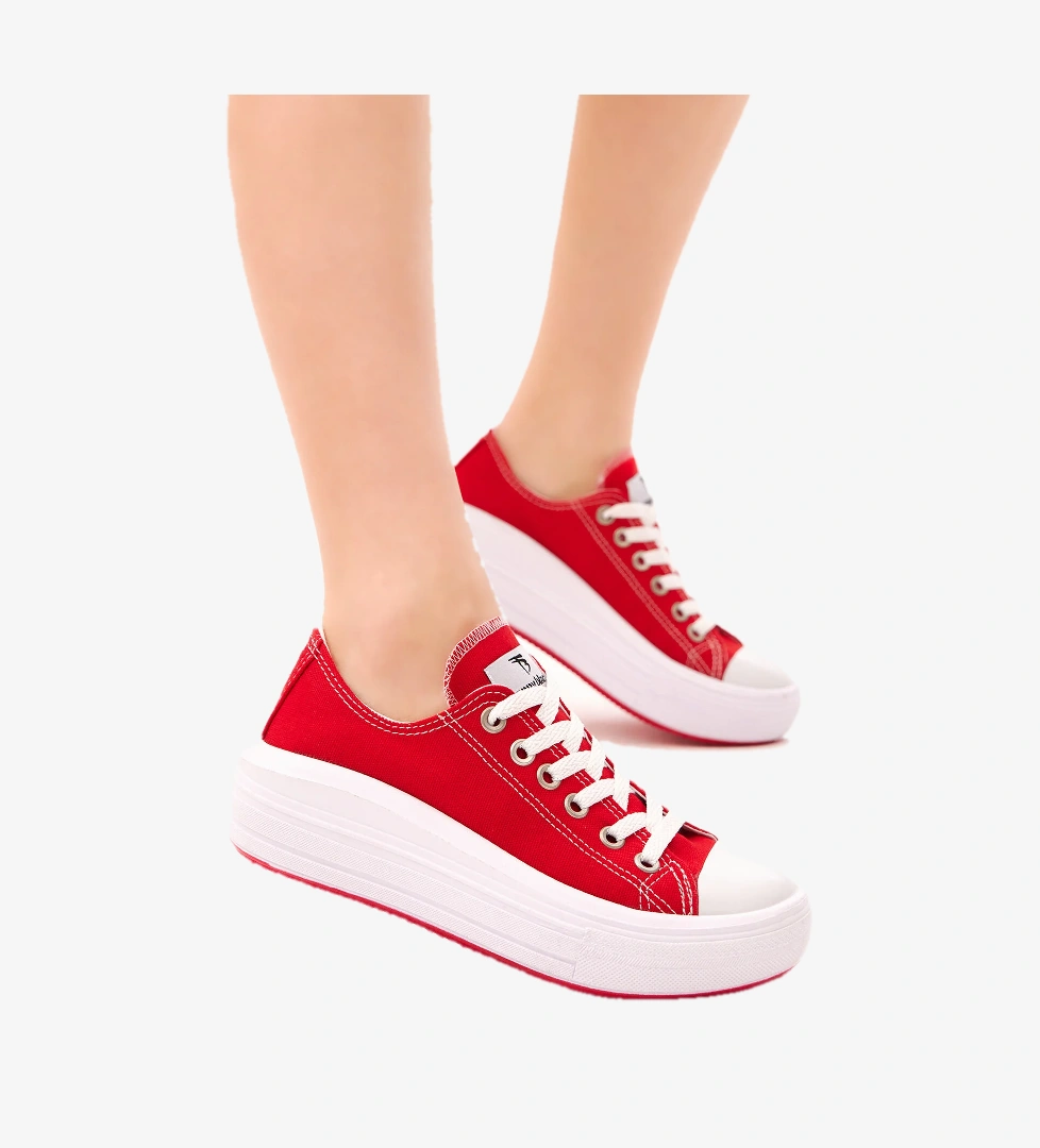 Kadın Kırmızı Rahat Kalıp Kalın Tabanlı Spor Ayakkabı