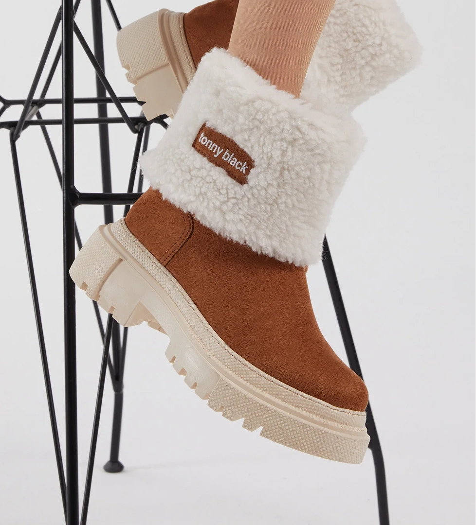 Kadın Taba Süet Rahat Kalıp Kalın Taban Kürklü Bot