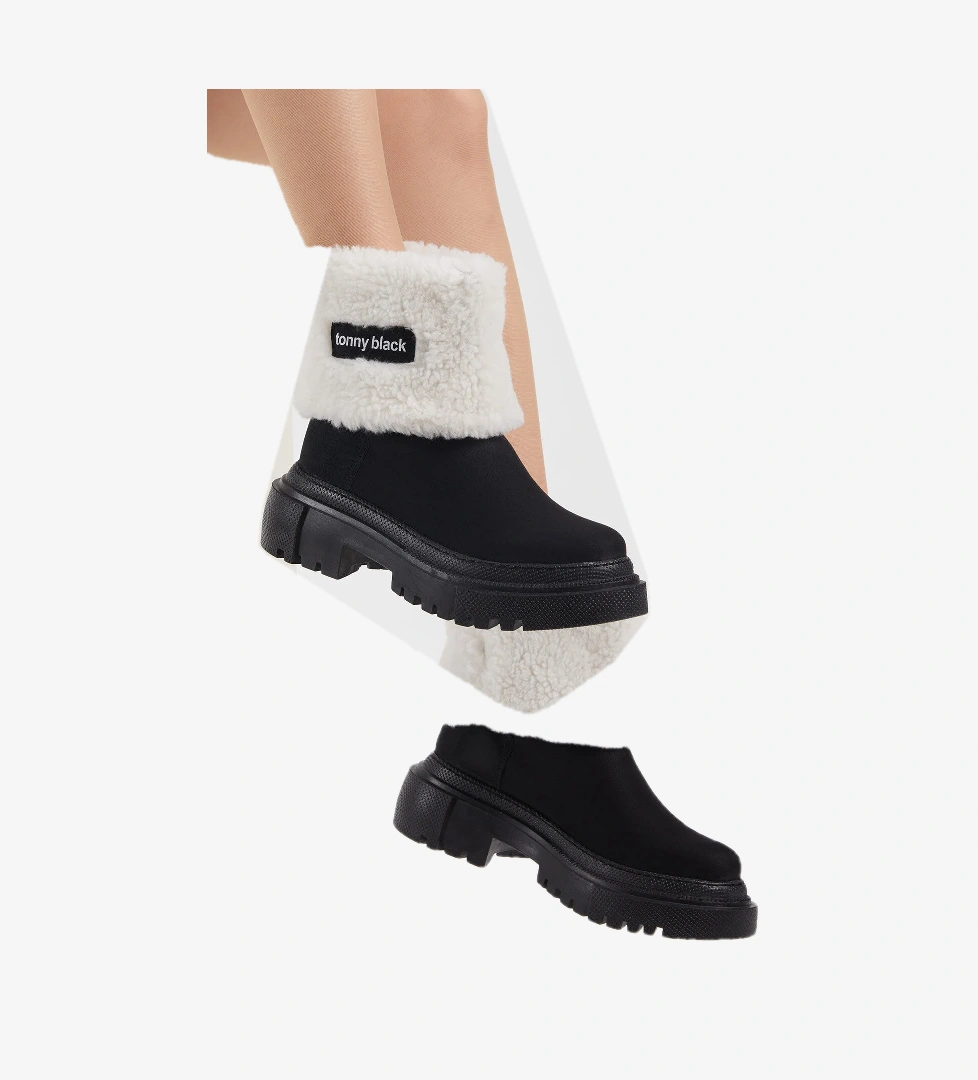 Kadın Siyah Süet Rahat Kalıp Kalın Taban Kürklü Bot - Görsel 1