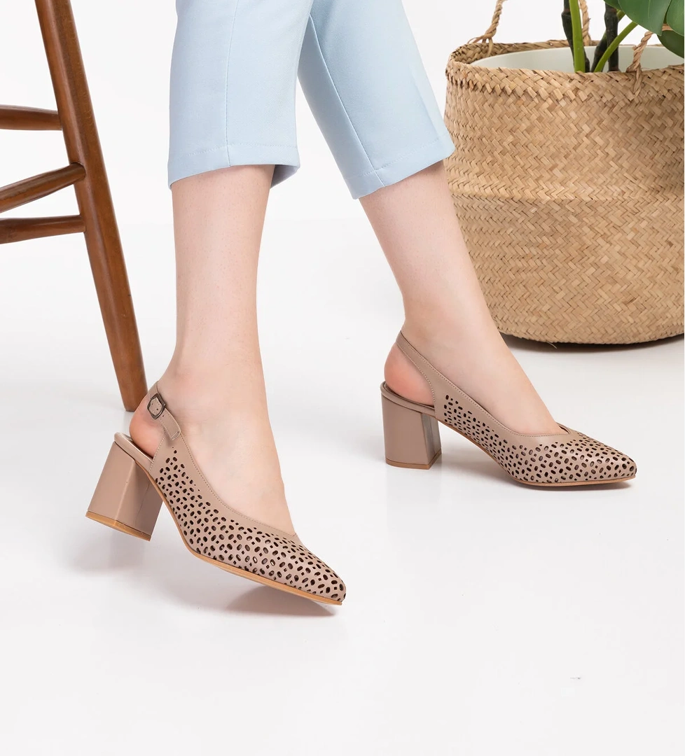 Gondol Hakiki Deri Lazer Kesim Şık Topuklu Ayakkabı şhn.876